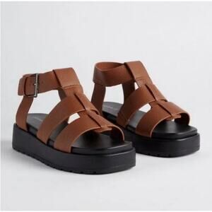 Torrid Gladiator Dark Brown Chunky Faux Leather Platform Sandals Womens Sz 13 WW